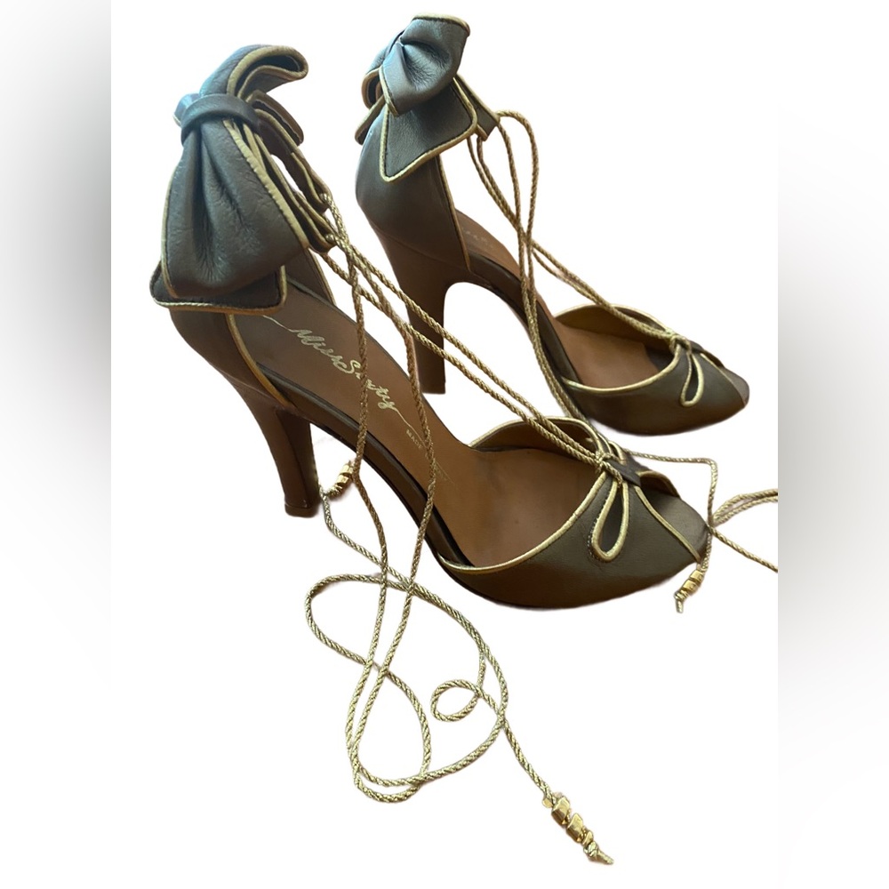 Y2K Miss Sixty metalllic brown gold tie bow tie heels sandals 38 8